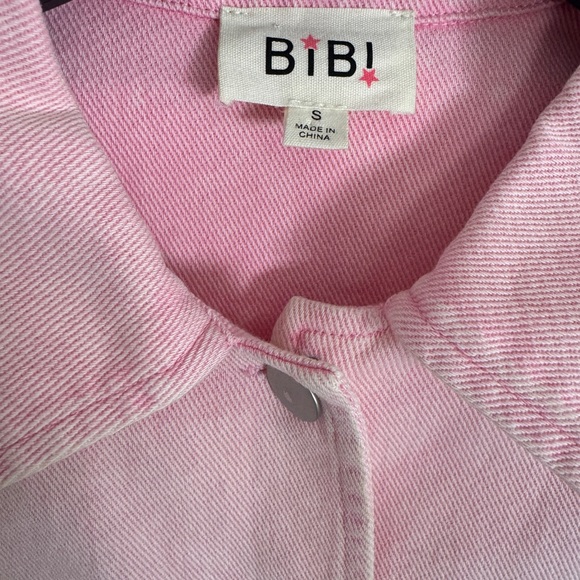 BIBI Pink Washed Denim Jacket Crochet Granny Square Sleeves Boho Cowgirl SZ SM - Picture 4 of 16